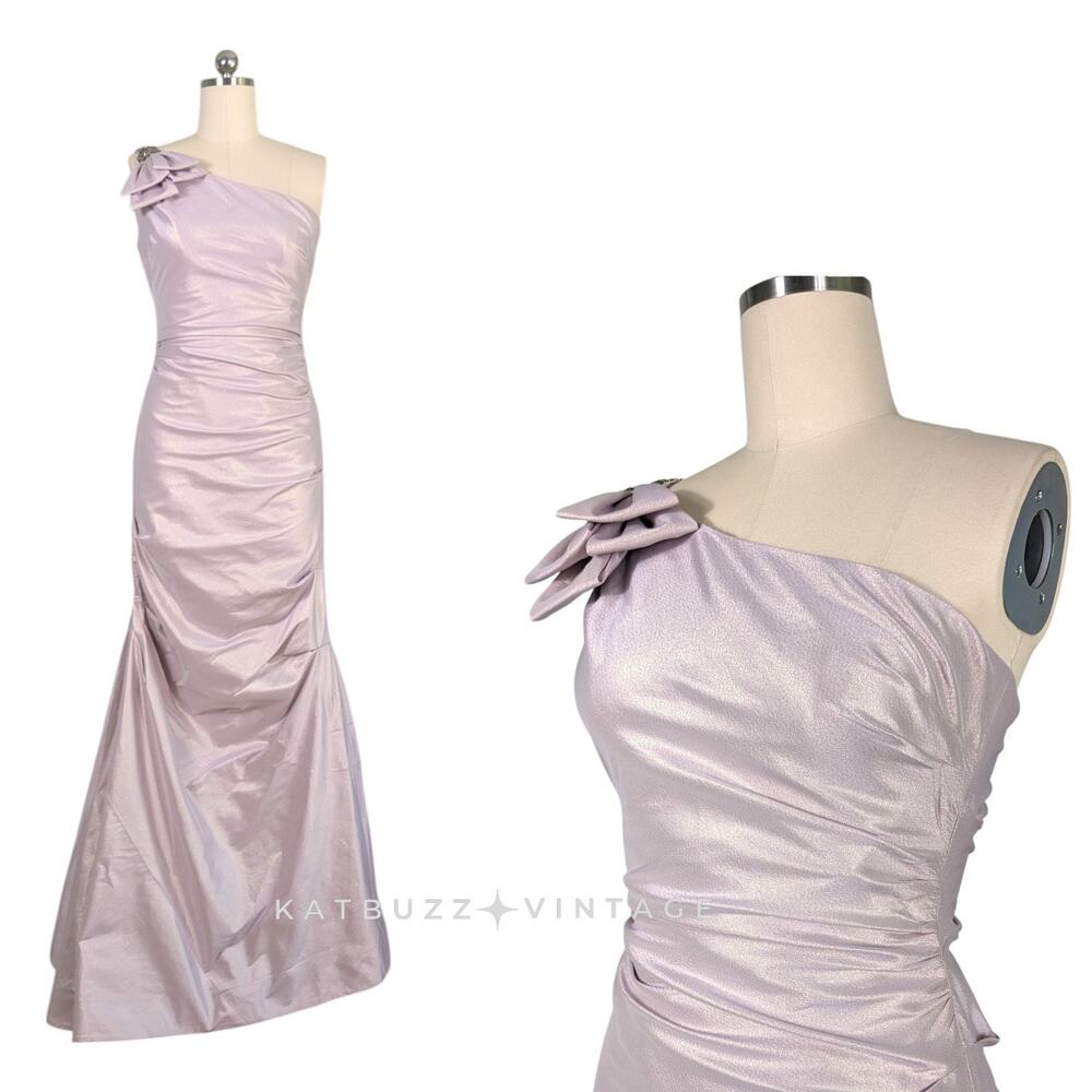 Teri Jon Prom Dress Maxi Gown 6 Purple Rickie Freeman Metallic Shoulder Formal - Picture 3 of 11
